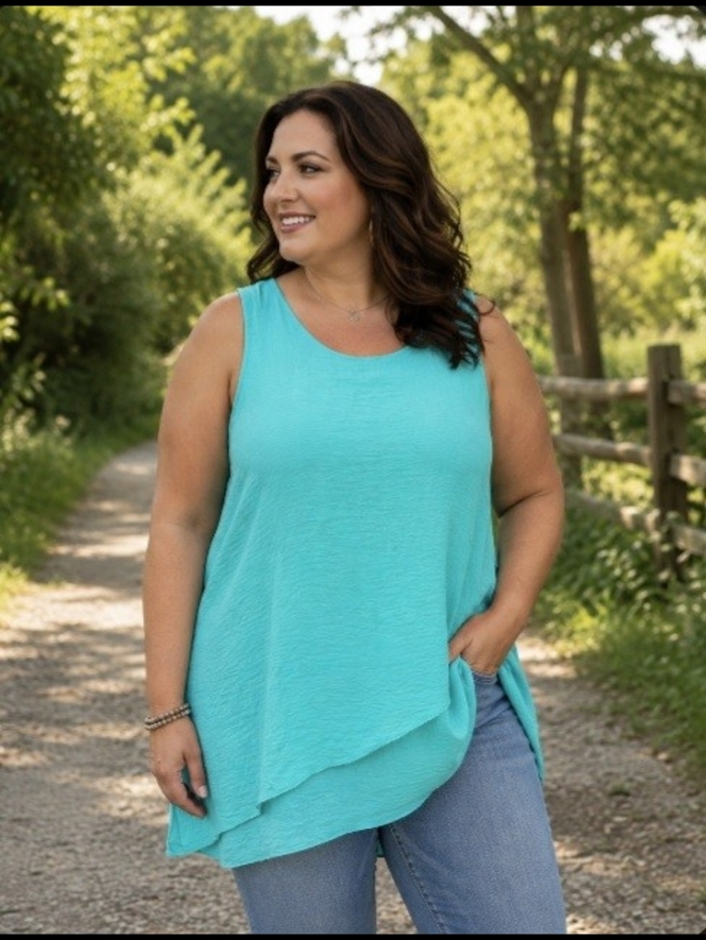 A.N.A A New Approach Aqua Sleeveless Layered Asymmetrical Tunic Blouse Large